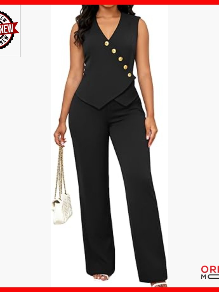 Sleeveless Blazer Vest Pantsuit Set Business Work Professional Stretch